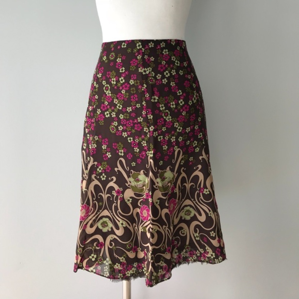NANETTE LEPORE Flowy Floral Skirt Brown & Pink Size 6